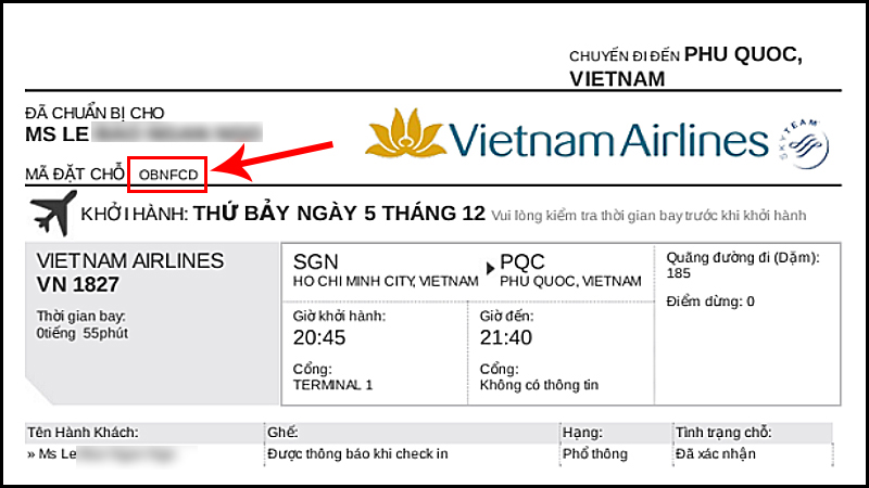 Mã đặt chỗ Vietnam Airlines